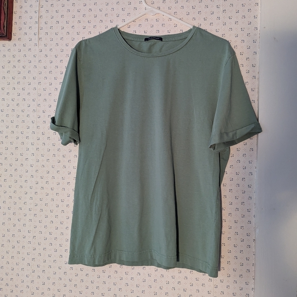 💚 Tailor Store Green T-shirt, soft cuff sleeve, womens medium pima cotton